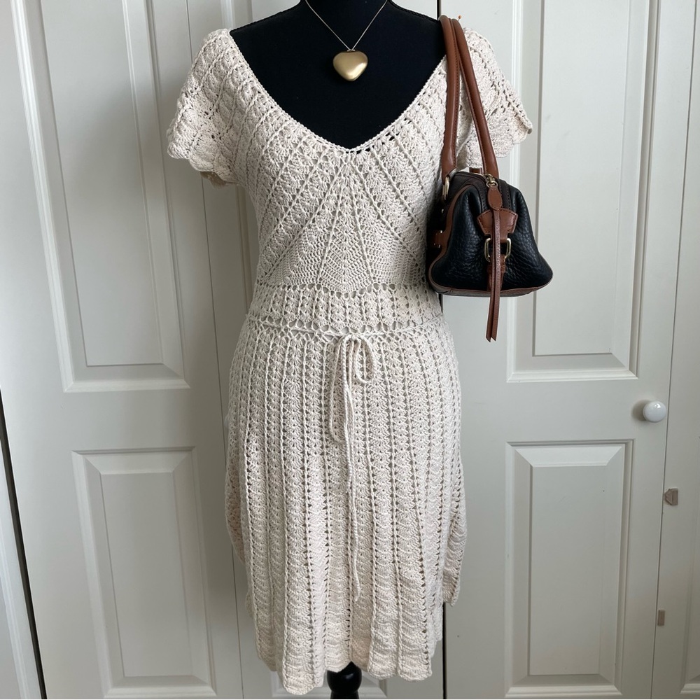 Vintage Cream Crochet Knit Dress